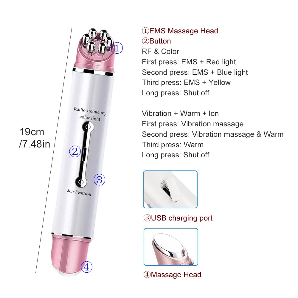 EMS Face Lifting Roller Y Shape Electric Facial Lift Up Massager Eye Massage Instrument with Heat Vibration Home Use Beauty Tool