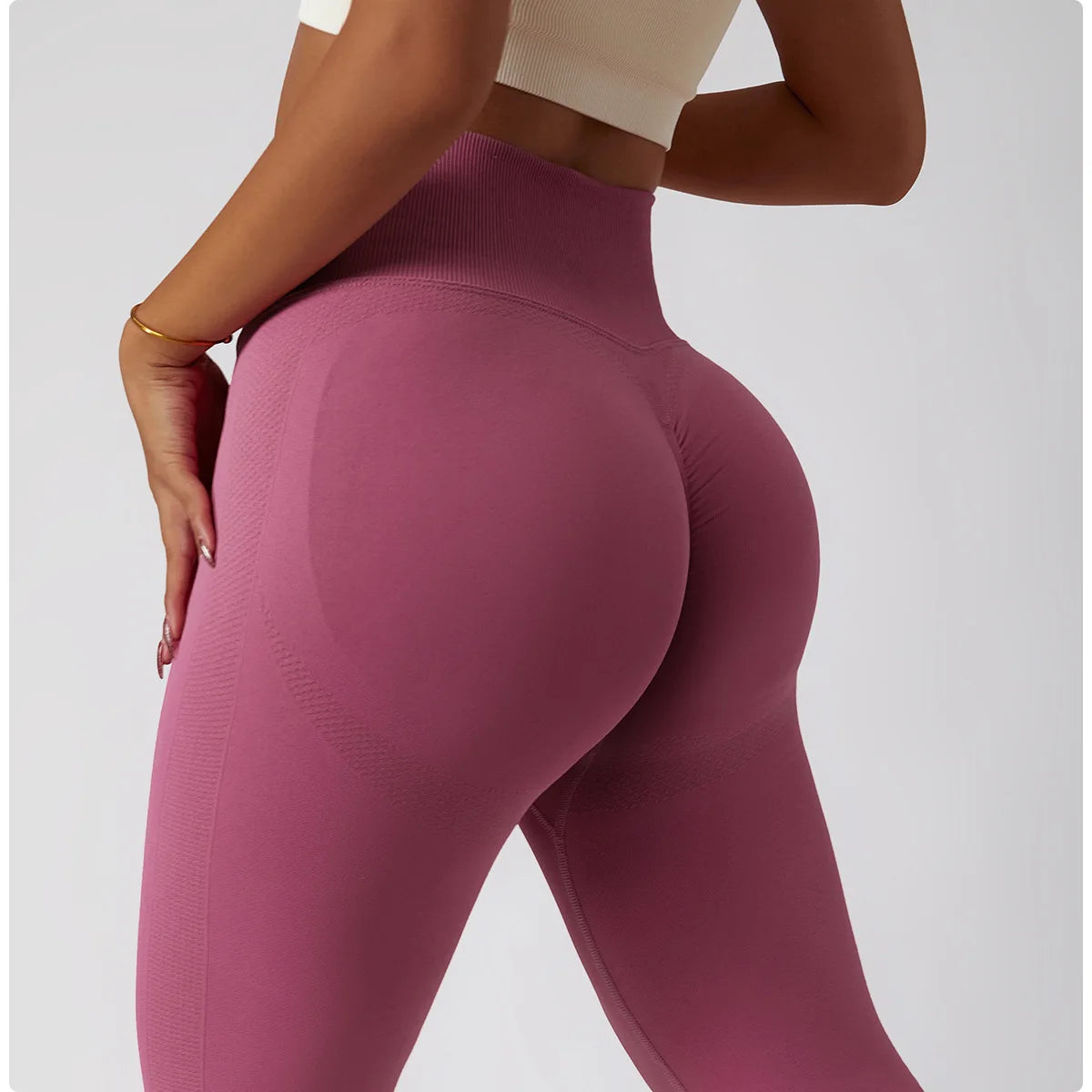 Solid Color Ribbed Seamless Yoga Pants High Waist Gym Leggings Sport Women Fitness Female Legging Tummy Control Running Tights