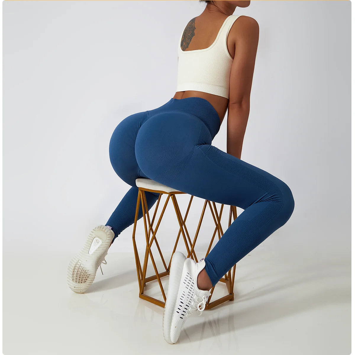 Solid Color Ribbed Seamless Yoga Pants High Waist Gym Leggings Sport Women Fitness Female Legging Tummy Control Running Tights