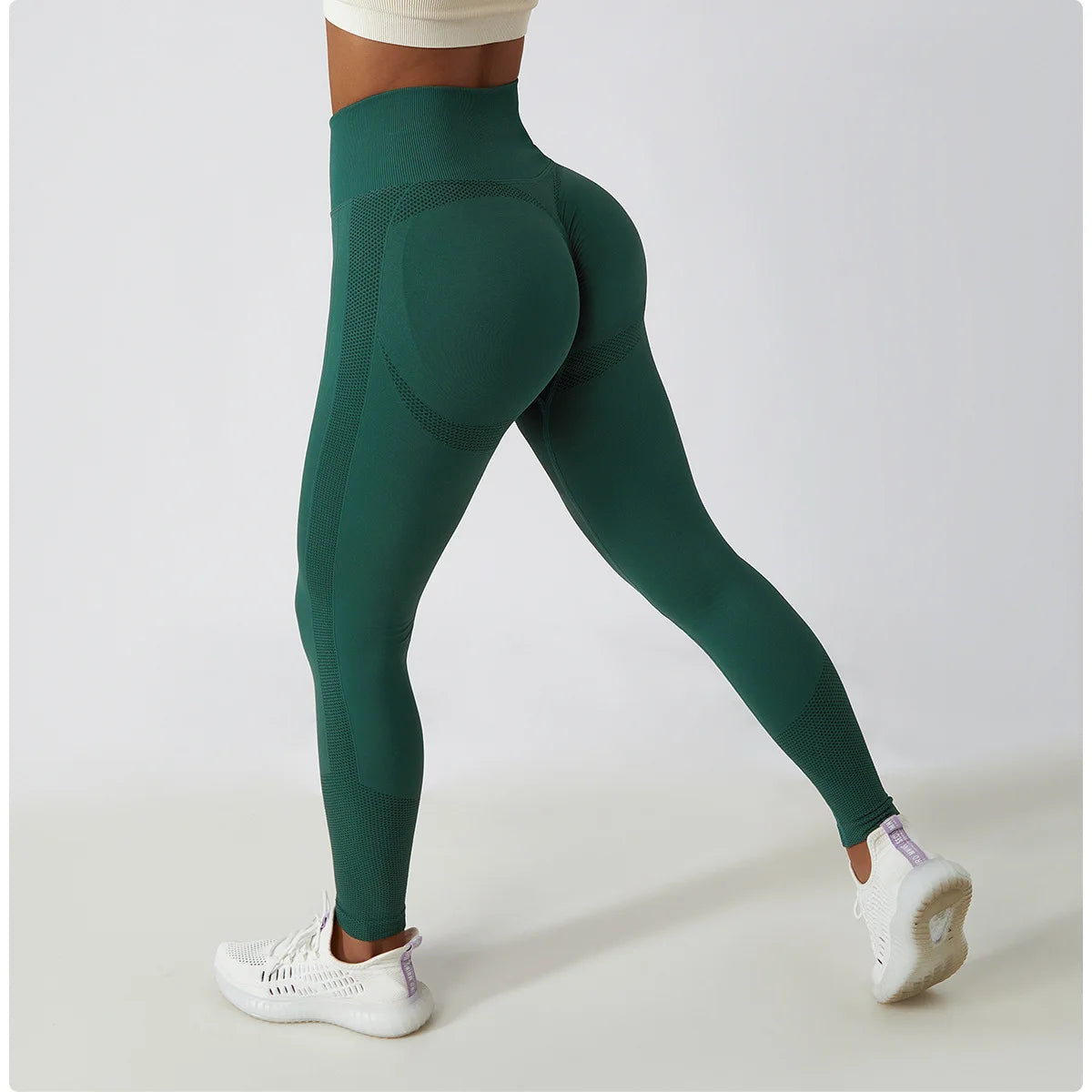 Solid Color Ribbed Seamless Yoga Pants High Waist Gym Leggings Sport Women Fitness Female Legging Tummy Control Running Tights