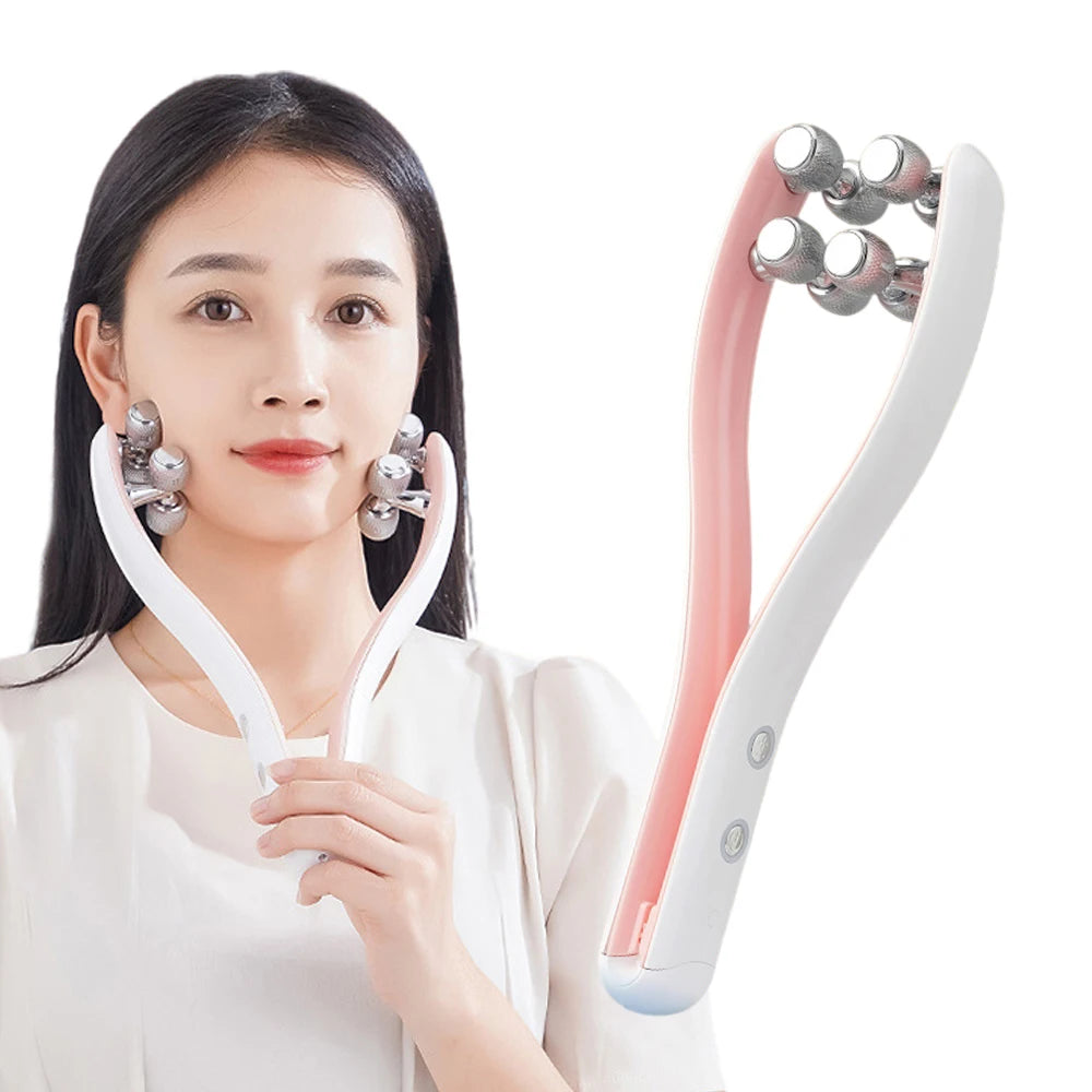 EMS Face Lifting Roller Y Shape Electric Facial Lift Up Massager Eye Massage Instrument with Heat Vibration Home Use Beauty Tool