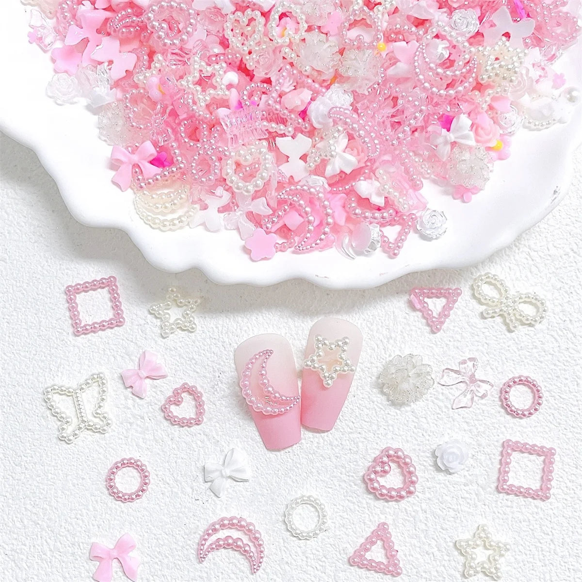 50pcs 3D Kawaii Pink Nail Art Charms