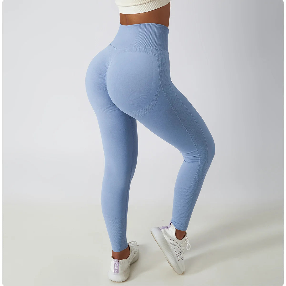 Solid Color Ribbed Seamless Yoga Pants High Waist Gym Leggings Sport Women Fitness Female Legging Tummy Control Running Tights