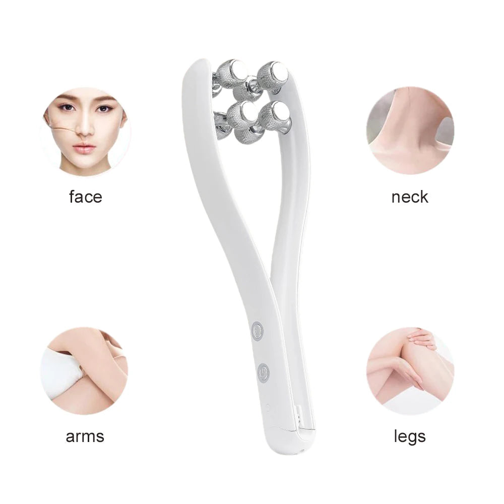 EMS Face Lifting Roller Y Shape Electric Facial Lift Up Massager Eye Massage Instrument with Heat Vibration Home Use Beauty Tool