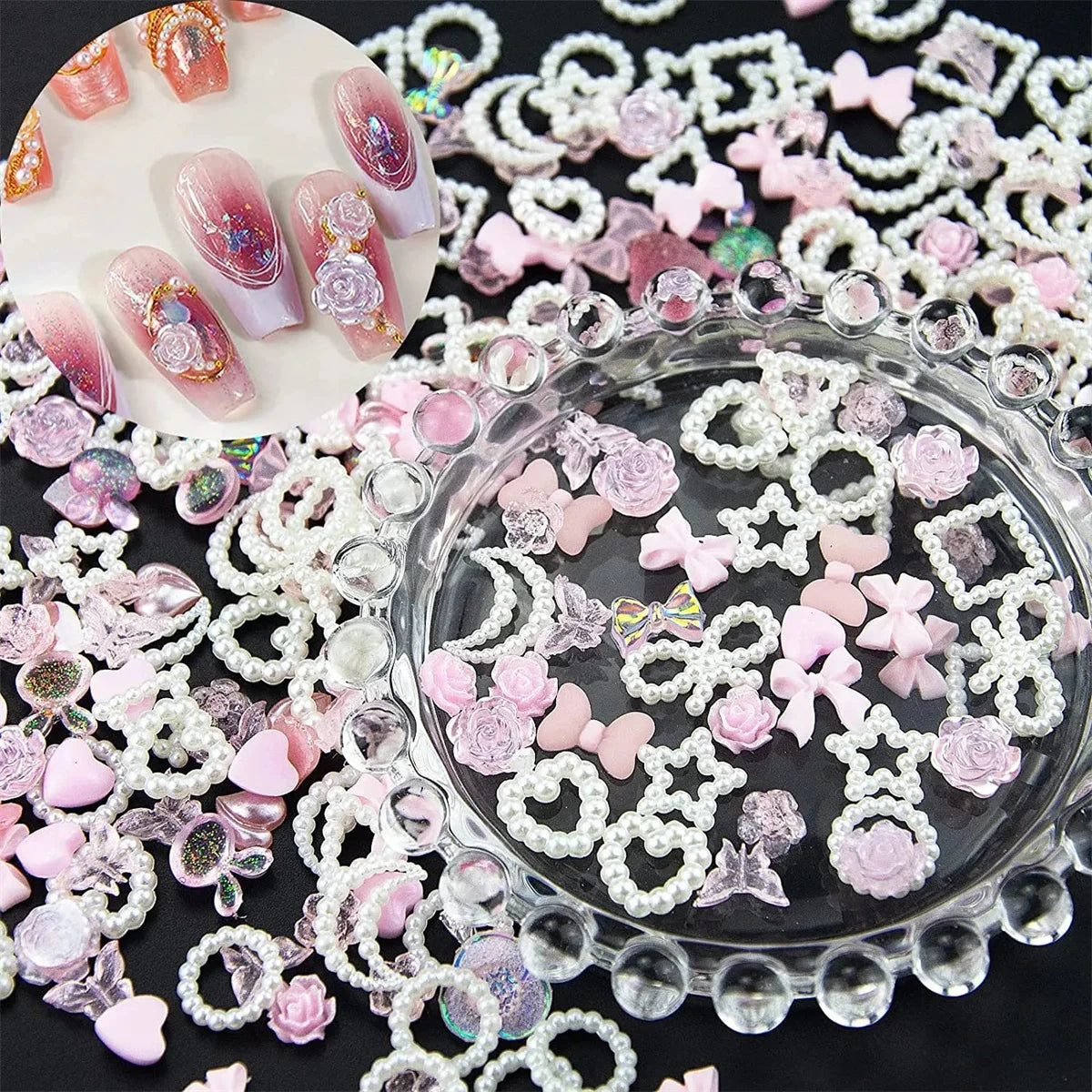 50pcs 3D Kawaii Pink Nail Art Charms