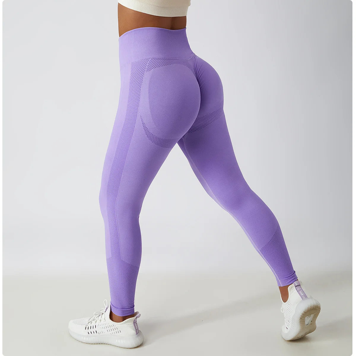 Solid Color Ribbed Seamless Yoga Pants High Waist Gym Leggings Sport Women Fitness Female Legging Tummy Control Running Tights