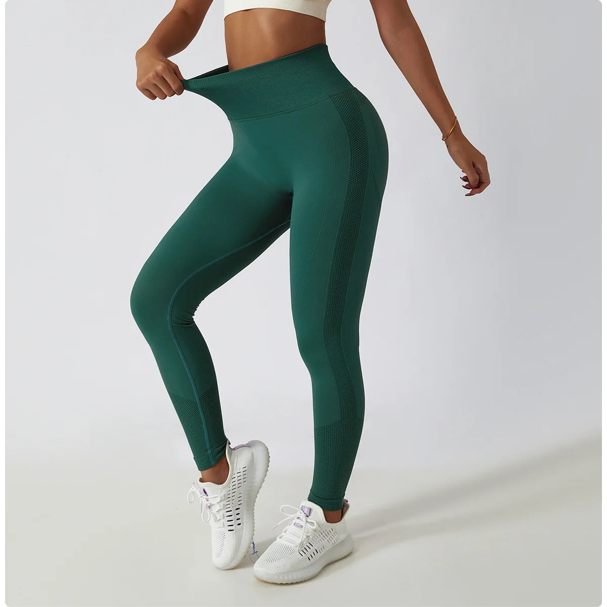 Solid Color Ribbed Seamless Yoga Pants High Waist Gym Leggings Sport Women Fitness Female Legging Tummy Control Running Tights