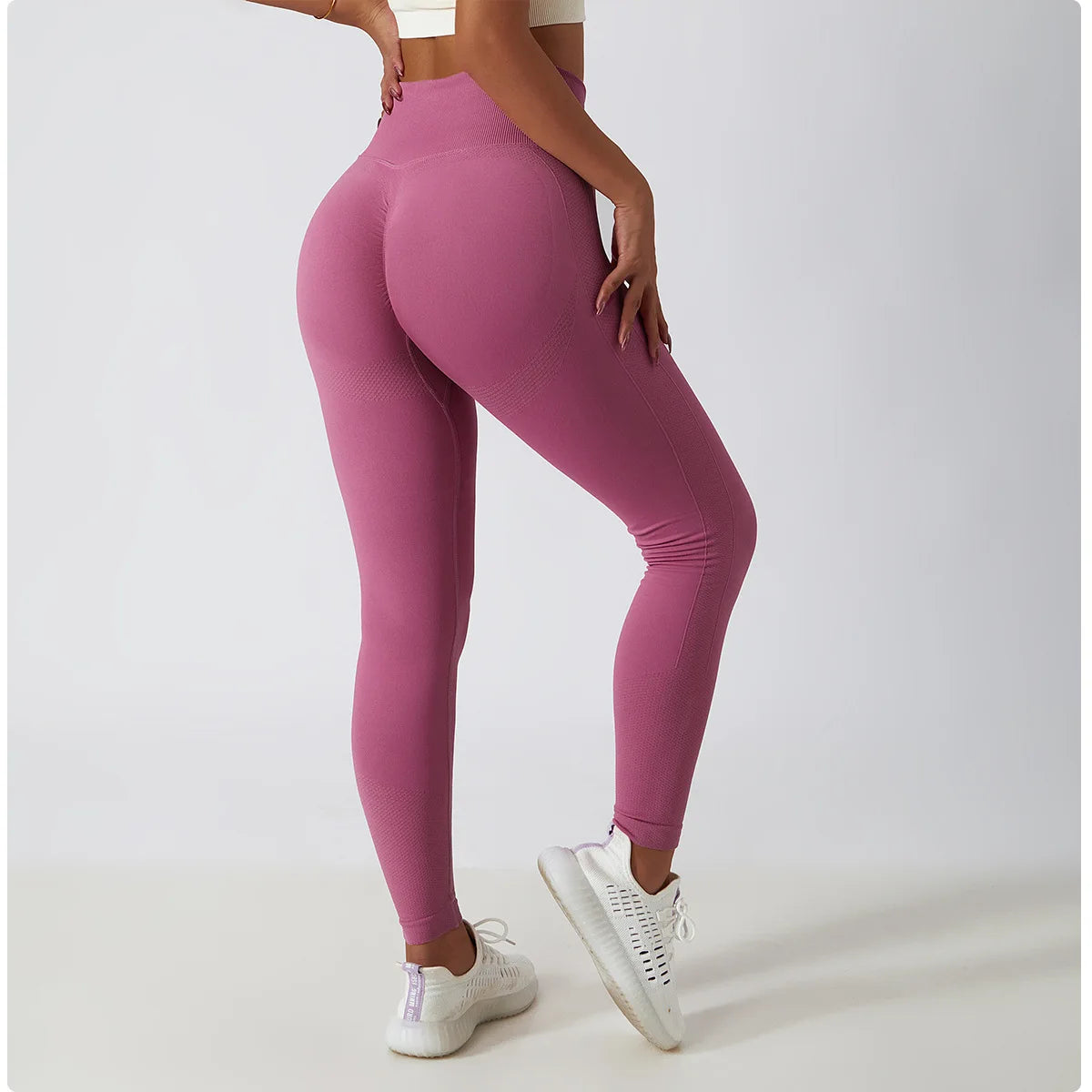 Solid Color Ribbed Seamless Yoga Pants High Waist Gym Leggings Sport Women Fitness Female Legging Tummy Control Running Tights