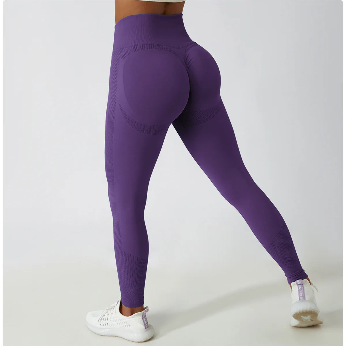 Solid Color Ribbed Seamless Yoga Pants High Waist Gym Leggings Sport Women Fitness Female Legging Tummy Control Running Tights