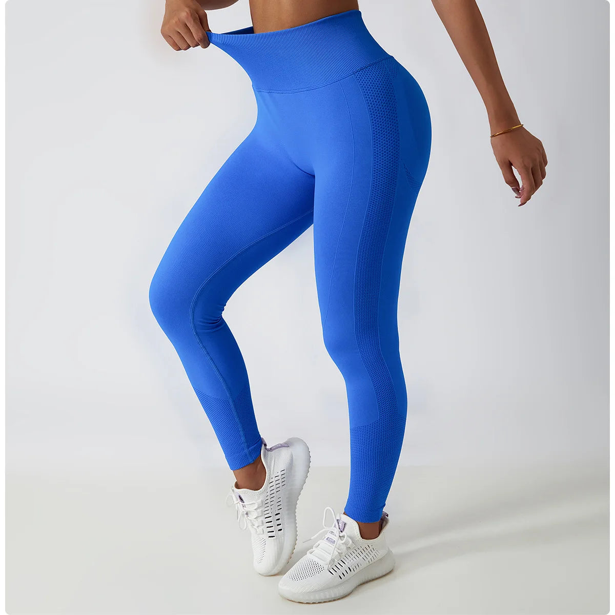 Solid Color Ribbed Seamless Yoga Pants High Waist Gym Leggings Sport Women Fitness Female Legging Tummy Control Running Tights