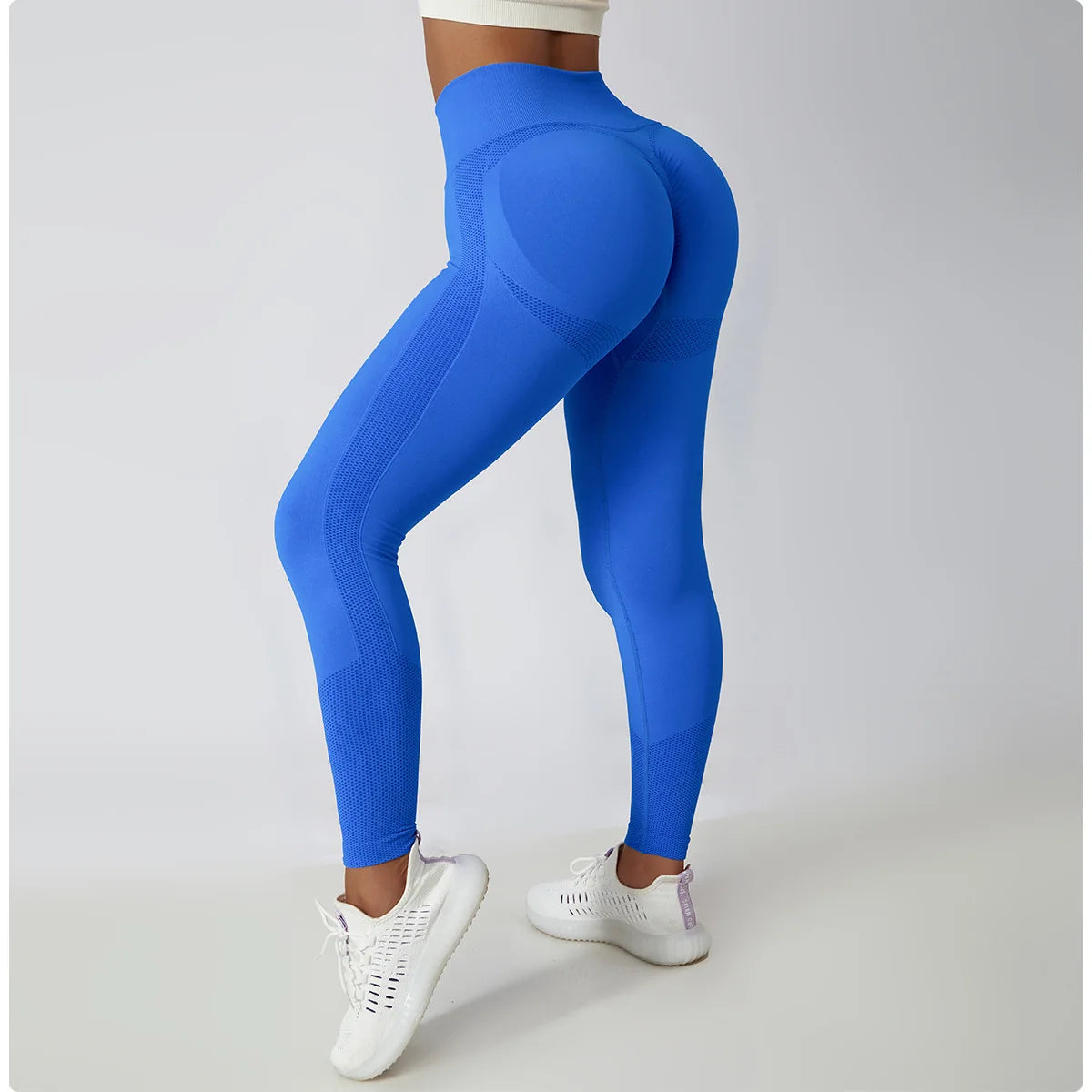 Solid Color Ribbed Seamless Yoga Pants High Waist Gym Leggings Sport Women Fitness Female Legging Tummy Control Running Tights