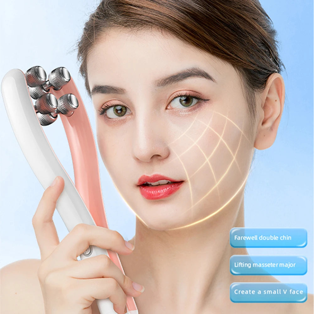 EMS Face Lifting Roller Y Shape Electric Facial Lift Up Massager Eye Massage Instrument with Heat Vibration Home Use Beauty Tool