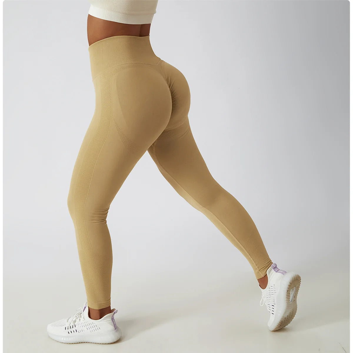 Solid Color Ribbed Seamless Yoga Pants High Waist Gym Leggings Sport Women Fitness Female Legging Tummy Control Running Tights